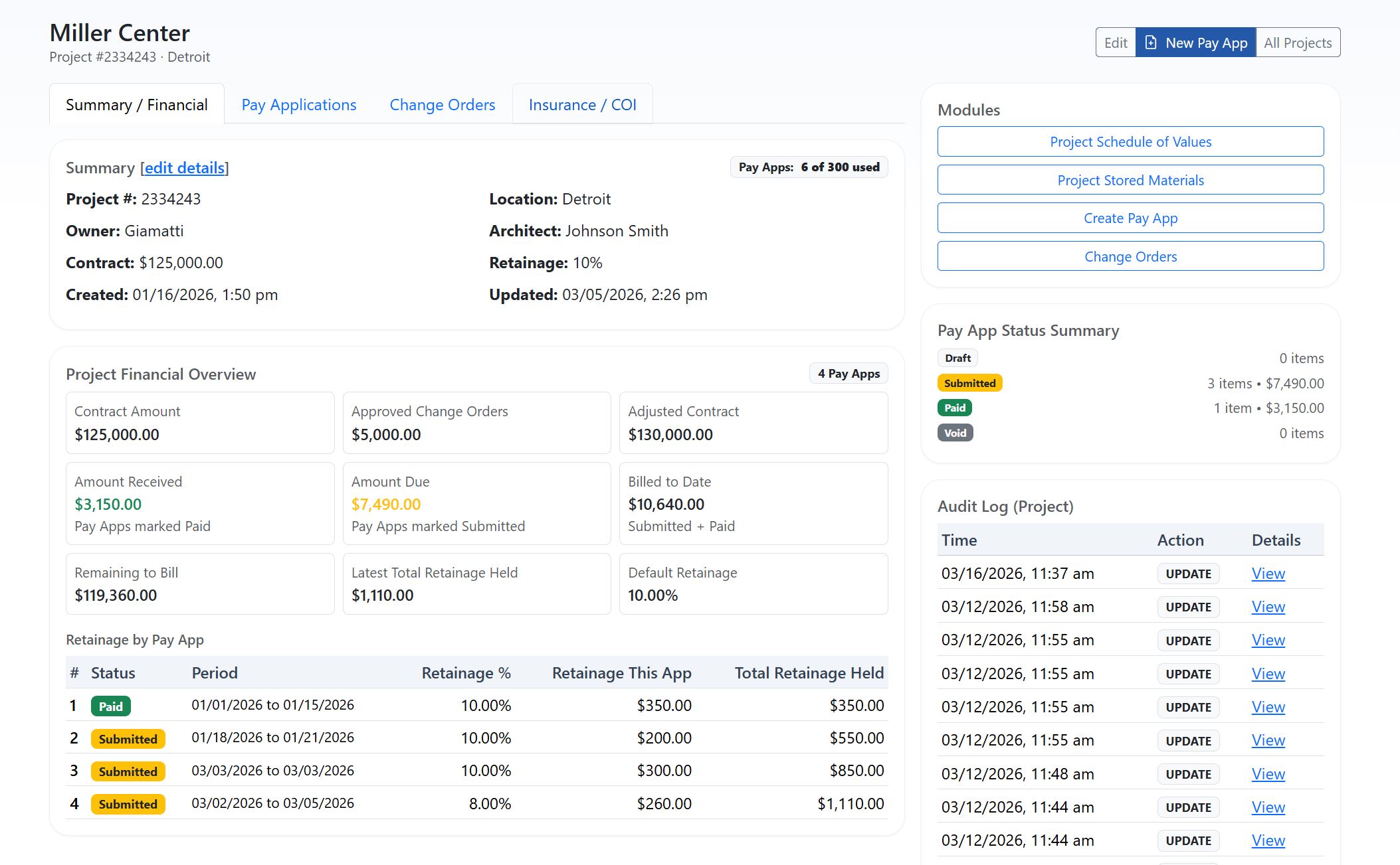 Clean pay application software screen